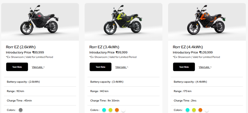 oben rorr electric motorcycle price